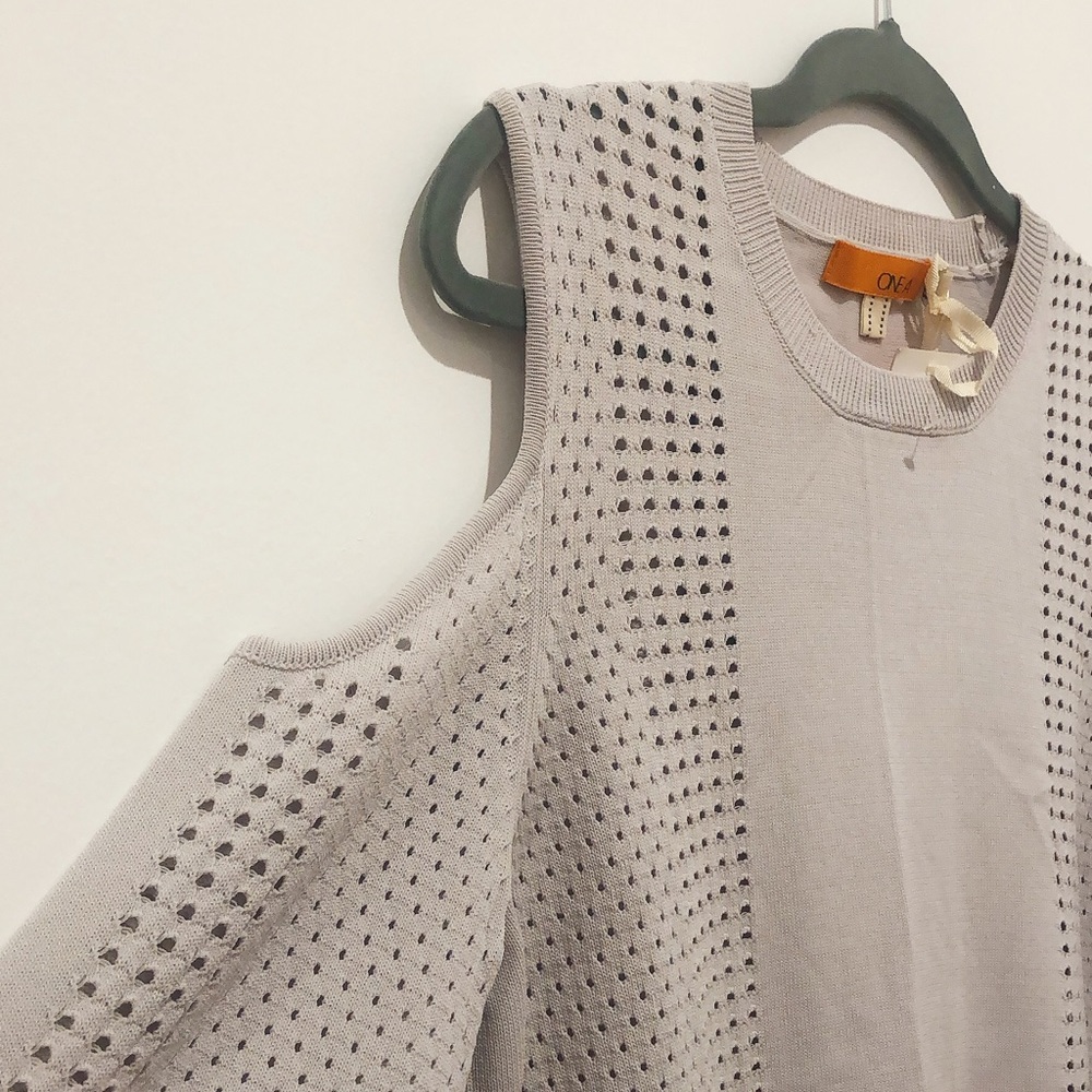 Grey Cold Shoulder Long Sleeve Scoop Neck Sweater